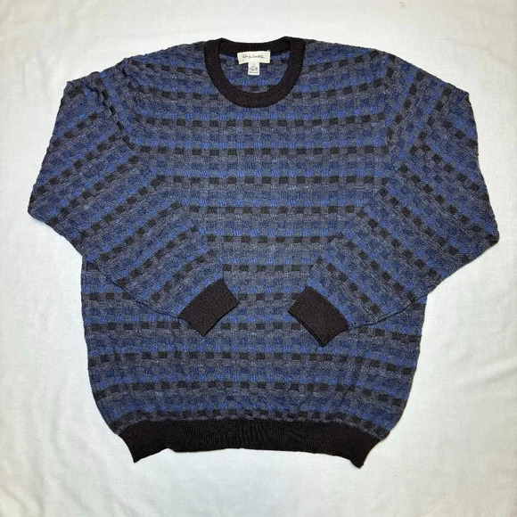 John W Nordstorm Extra Fine Merino Wool Sweater Made In Italy Blue Checkered L - Picture 1 of 7